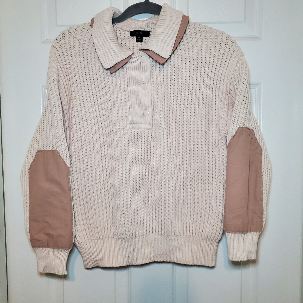 J. Crew Ribbed Patch-Sleeve Relaxed Fit Size XS Style BF003 Cream Sweater